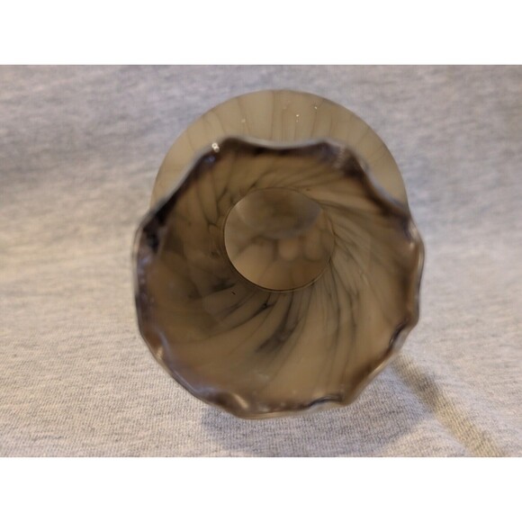 Vtg Hand Blown Brown & White Marble Spatter Confetti Swirl Glass Ruffled Vase - Picture 5 of 6
